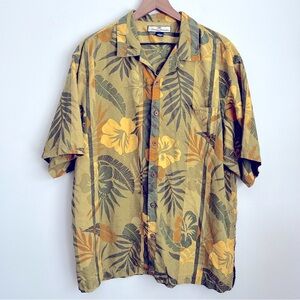 Tommy Bahama Mens 100% Silk Green Island Short Sleeve Button Up Shirt Hawaii L
